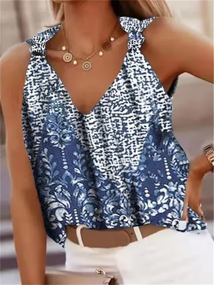 Women's Tank Top Black White Blue Graphic Floral Print Sleeveless Holiday Weekend Basic V Neck Regular Floral S
