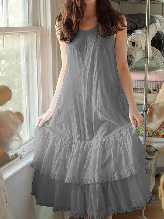 Casual Solid Color Loose Sleeveless Linen Dress