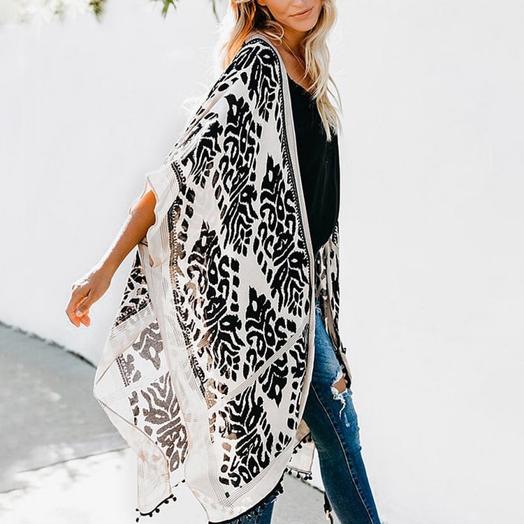 VChics Vintage Flower Print Vacation Kimono