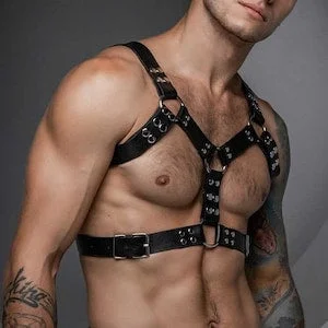 pornhint Pornhint Leather Harness Men Full Chest Body Cage Top Leather Vegan BDSM Rave Male Kinky Caged Belt Bondage Wrap Gay Clothing Gift for Boyfriend