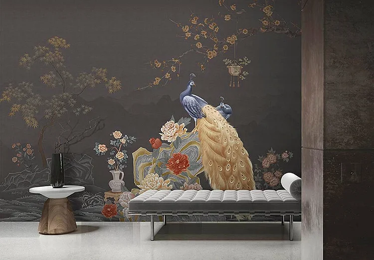 SM1022  Peacock with golden tail  - Wall Mural