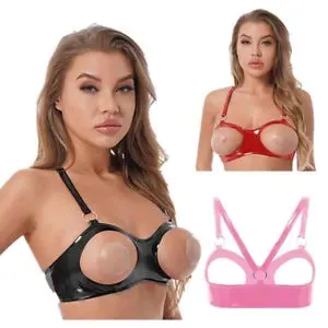 pornhint Pornhint Womens Cage Bra Harness Elastic Hollow Out Latex Tops Cupless Bralette Underwear
