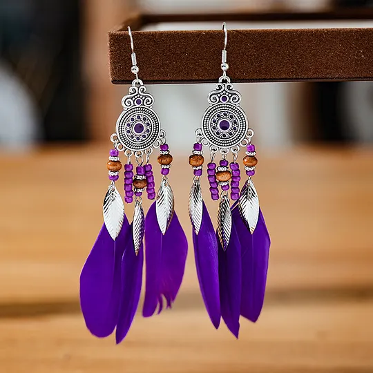Feather Earrings Round Oil Dripping Craft Earrings Retro Ethnic Holiday Style Your Tixi Yiwu Daisy Jewelry