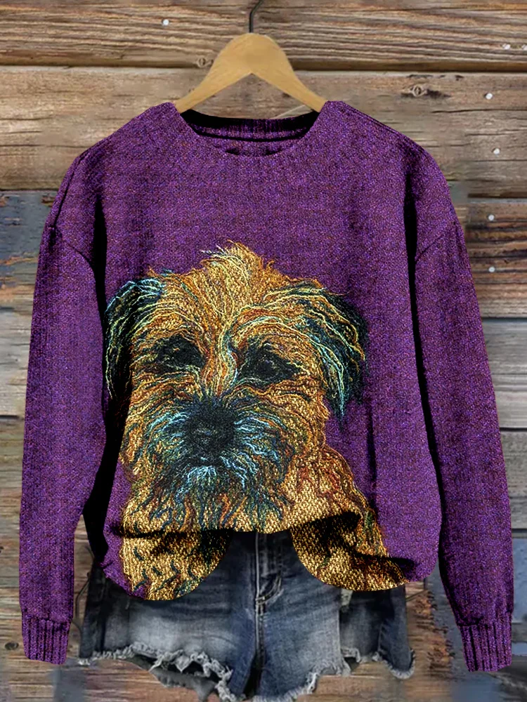 Cute Border Terrier Felt Art Cozy Knit Sweater