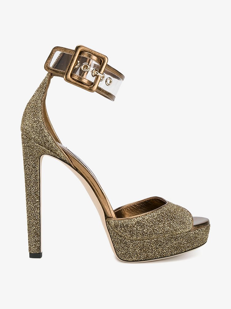 Yellow Glitter Shoes Custom Made Ankle Strap Sandals |FSJ Shoes