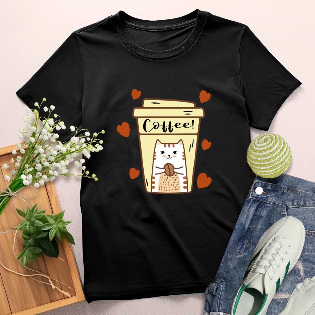 Coffee and cats Round Neck T-shirt-0025226-Guru-buzz
