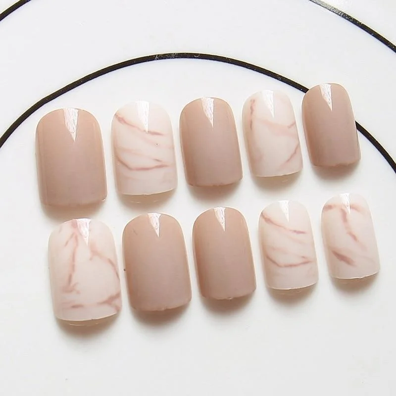 Pink Nude White French Fake Nails Squoval Square UV Gel False Press On