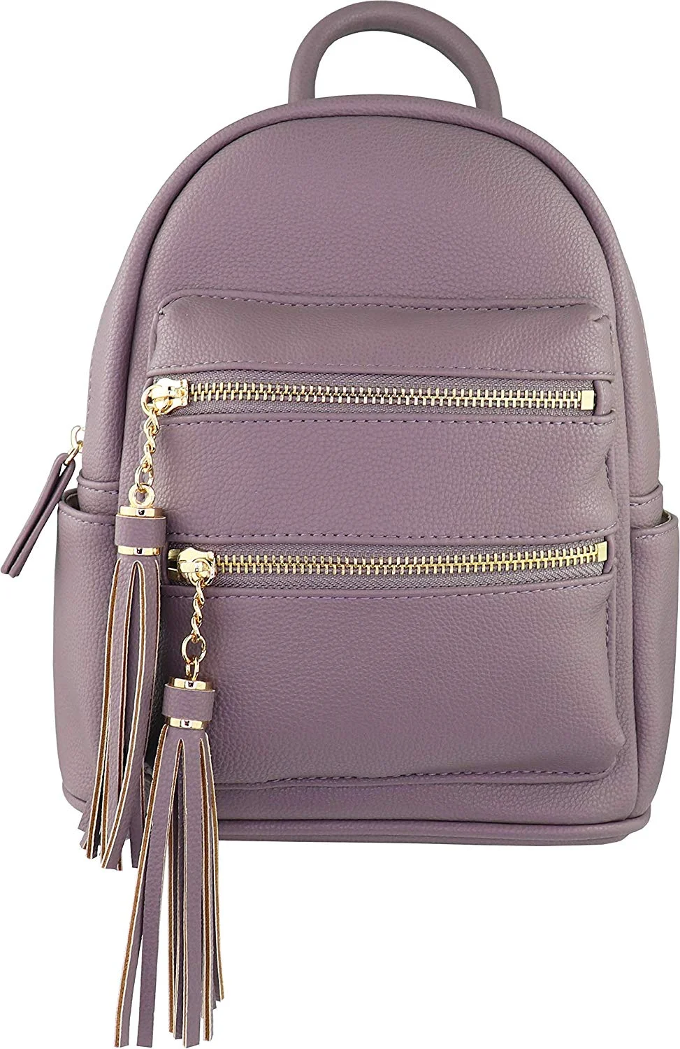 Women's Vegan Multi-Zipper Top Handle Mini Backpack with Tassel Accents