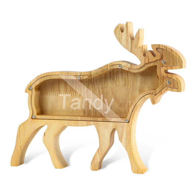 Personalized Elk Wooden Piggy Bank Custom Name Gifts for Kids