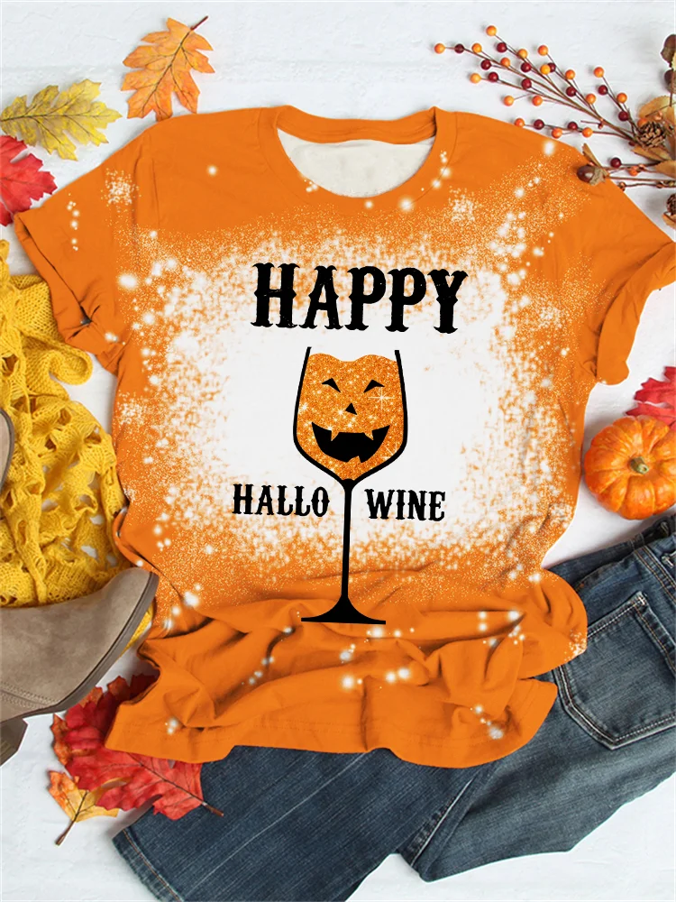 Halloween Happy Hallo Wine Bleached T Shirt