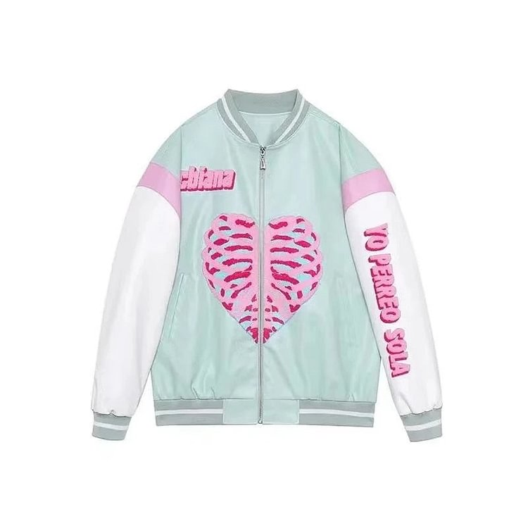 Spring Fashion Heart Printing Baseball Jacket Couple Clothes Jacket Women Coat Women Korean Tops Women Oversized Jacket Hot - BlackFridayBuys