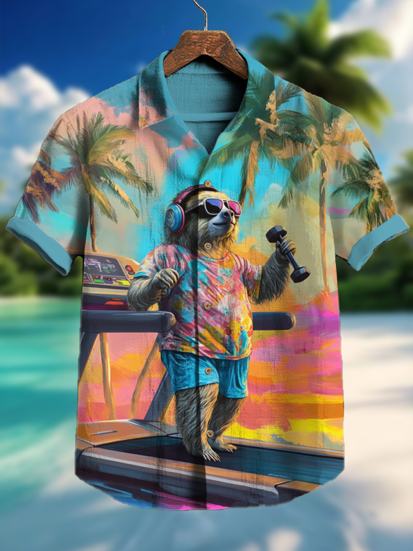 Men's Sloth Wearing Headphones And Sunglasses Art Print Short Sleeve Shirt