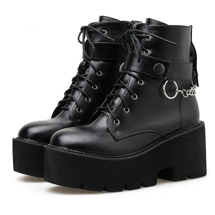 Gothic Chain Strap Lace Up Platform Boots SP006