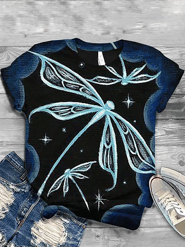Dragonfly Butterfly Series Printed Casual Tee