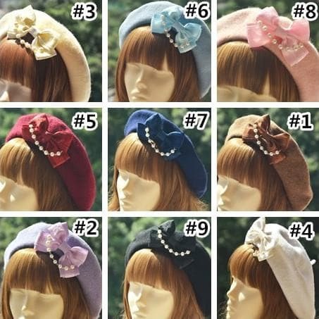 9 Colors Lolita Bowknot Pearl Beret SP178872