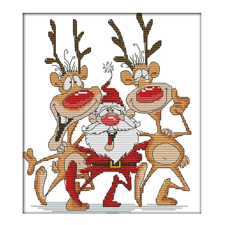 Joy Sunday Christmas  Santa Claus Reindeer 14CT Stamped Cross Stitch 28*26CM