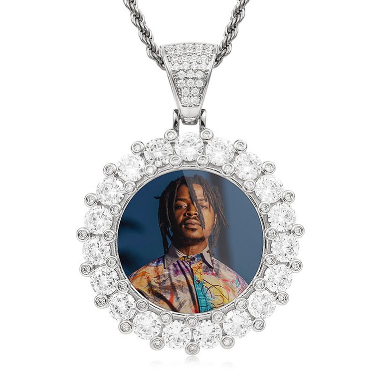 Big Diamond Medal Photo Solid Hip Hop Necklace
