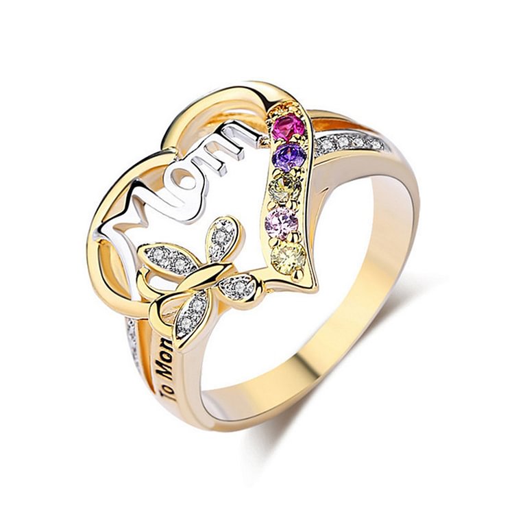 MOM Love Heart Butterfly Alloy Ring - Modakawa Modakawa