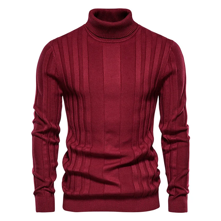 Men's Casual Solid Color Turtleneck Pullover Sweater