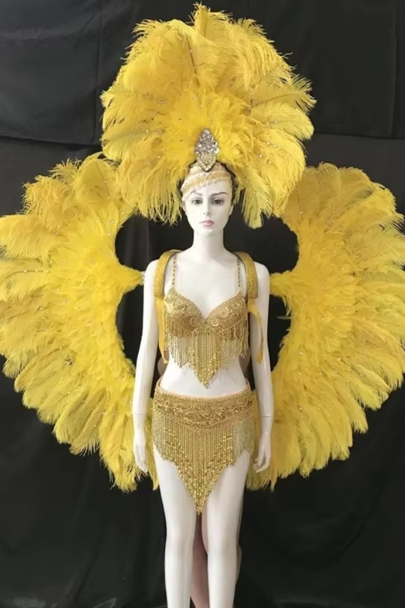 VCSHOES Feather headdress samba costume carnival halloween party bar performance hat makeup dance wings parade Yellow Royal Blue
