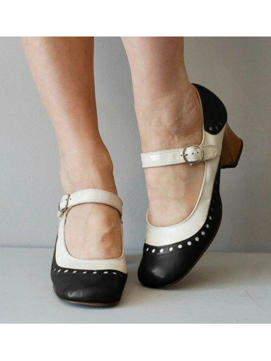 Women's Mary Janes Pumps Round Toe Adorable Buckle High Heels Vintage Shoes