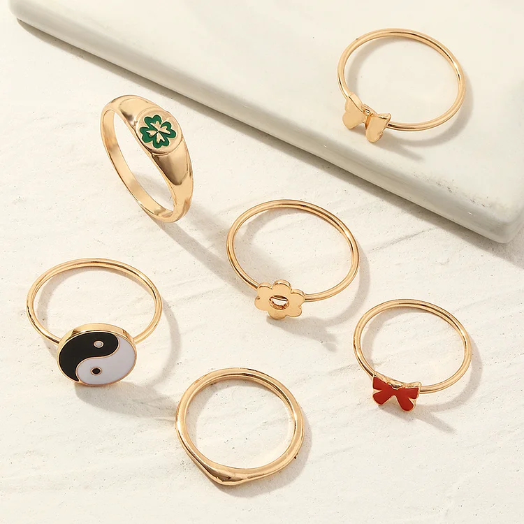 Rz0551 New Accessories Ins Style 6-Piece Combination Yin and Yang Small Flower Element Ring Index Finger Ring