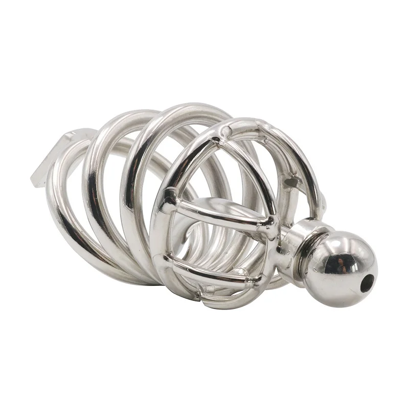Stainless Steel Chastity Cock Cage With Urethral Insert & Anal Plug - Rose Toy
