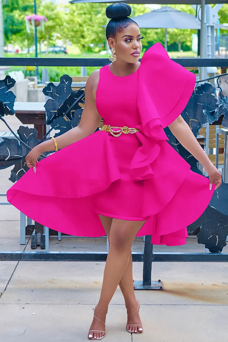 Asymmetric Ruffled Round Neck Sleeveless Gowns Mini Dresses