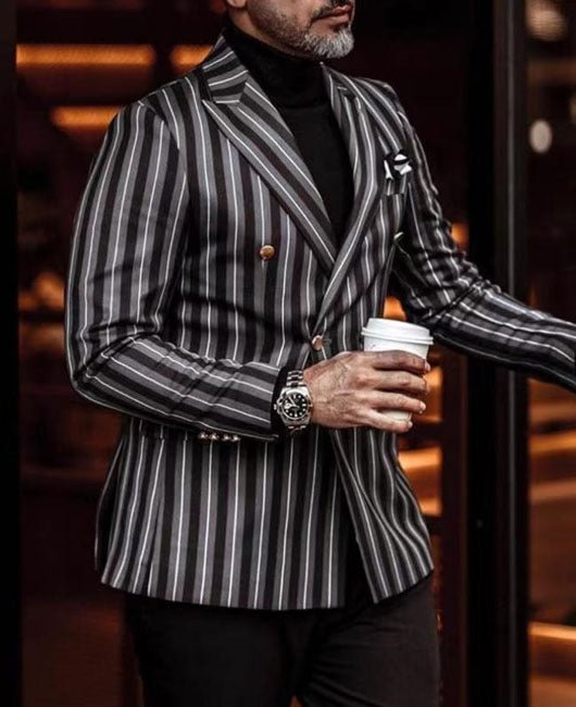 Business Vertical Stripe Lapel Collar Chest Pocket Blazer