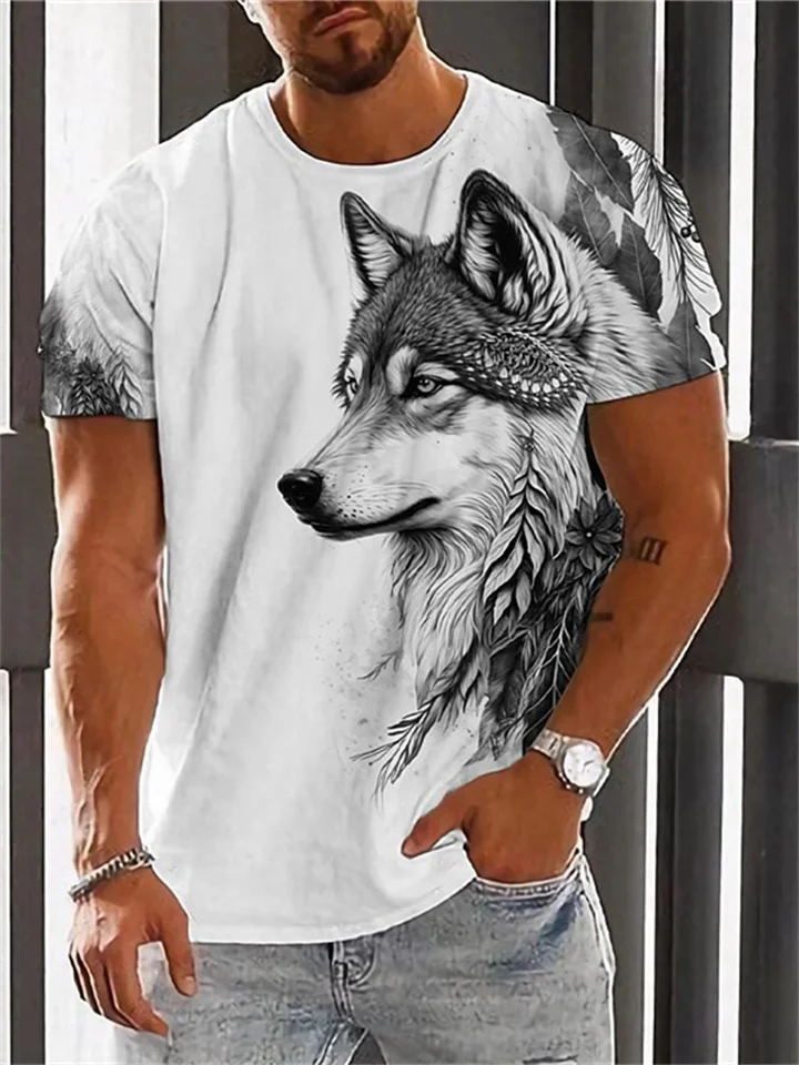 Summer New T-shirt Beast Pattern 3D Digital Printing Men's Casual Loose Models T-shirt-JRSEE