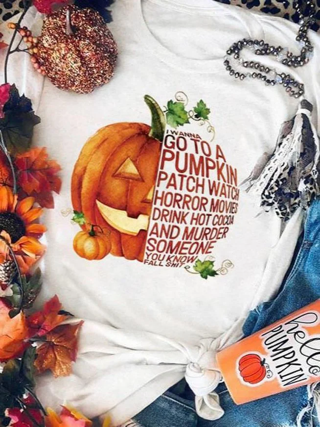 Bestdealfriday Womens Halloween Pumpkin Watch Horror Movies Print T-Shirt 9859741