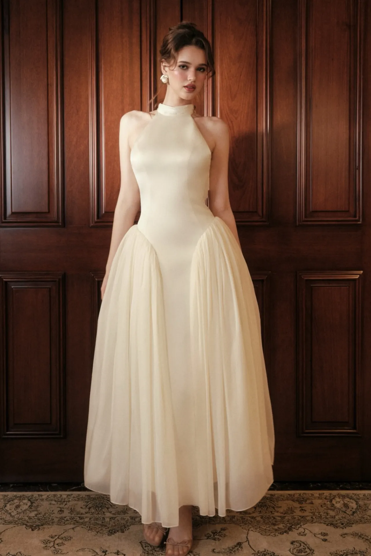 High Neck Strapless Sleeveless High-Waisted Long A-Line Prom Dress With Pleated | YC0471 Wellcucu