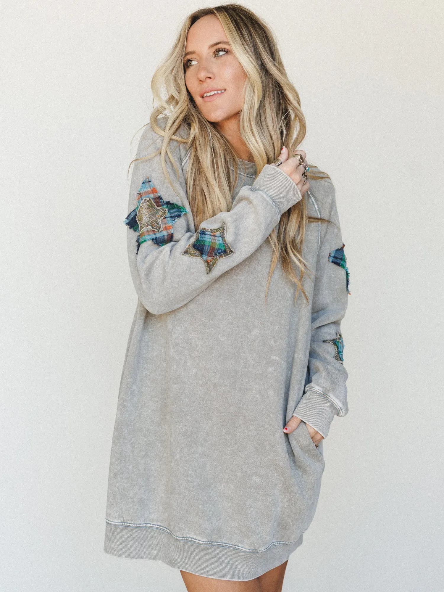 Starfall of Wonder Long Sleeve Dress - Ash