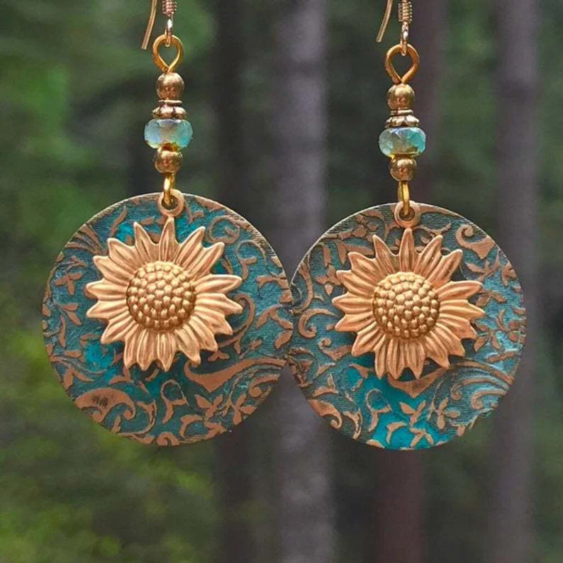 Vintage bohemian double sunflower earrings