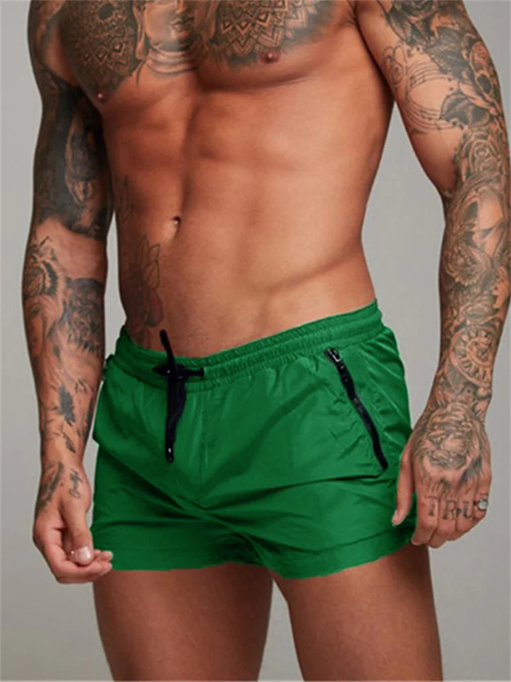 Men's Swimwear Swim Trunks Board Shorts Gym 3'' Workout Trunks Running Shorts Drawstring with Zipper Pocket Solid Color Quick-dry Sports Outdoor Fitness Basic Black Army Green-JRSEE