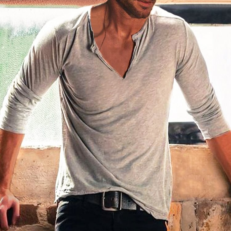 Men's Basic Cotton V-Neck Top T-Shirt