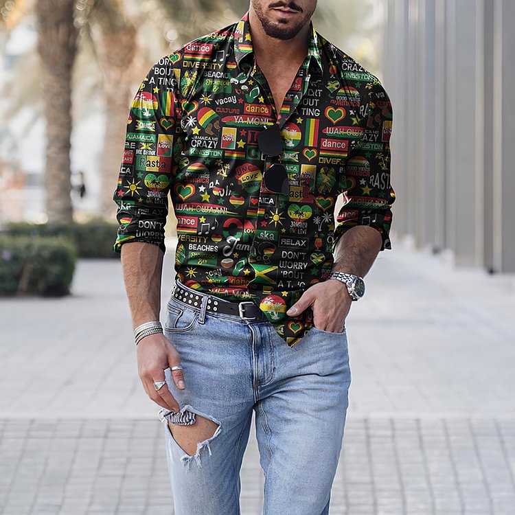 Reggae Colorblock Casual Long Sleeve Shirt
