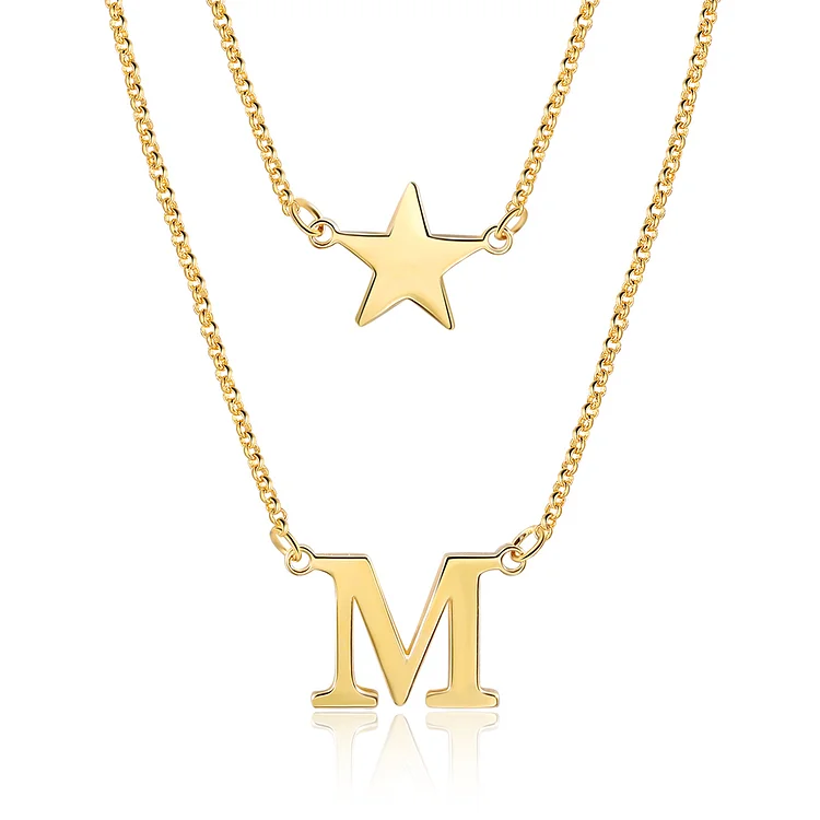 Personalized Initial Name Necklace Double Layer Star Necklace