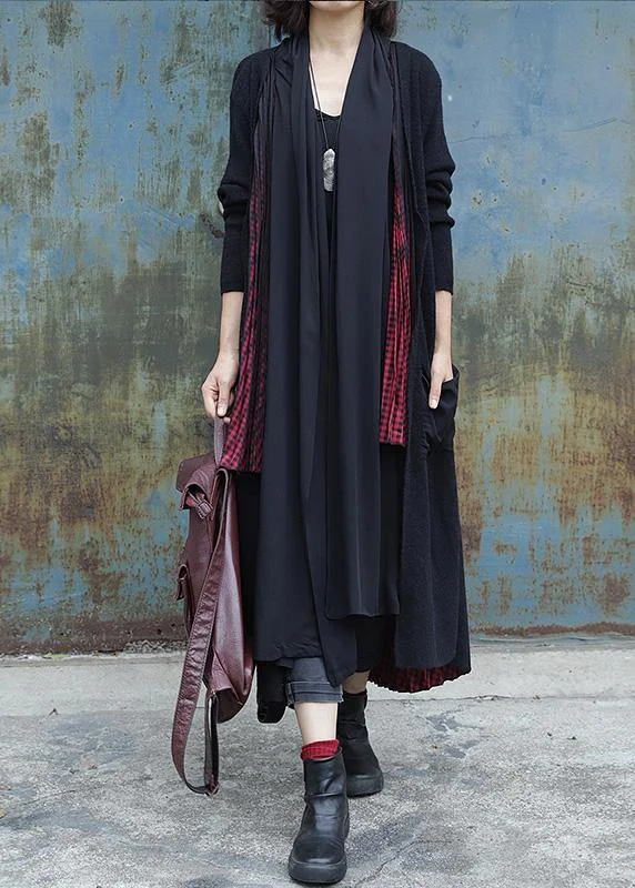 Elegant black patchwork red Plus Size clothes For Women Wardrobes Cinched big pockets women coats
