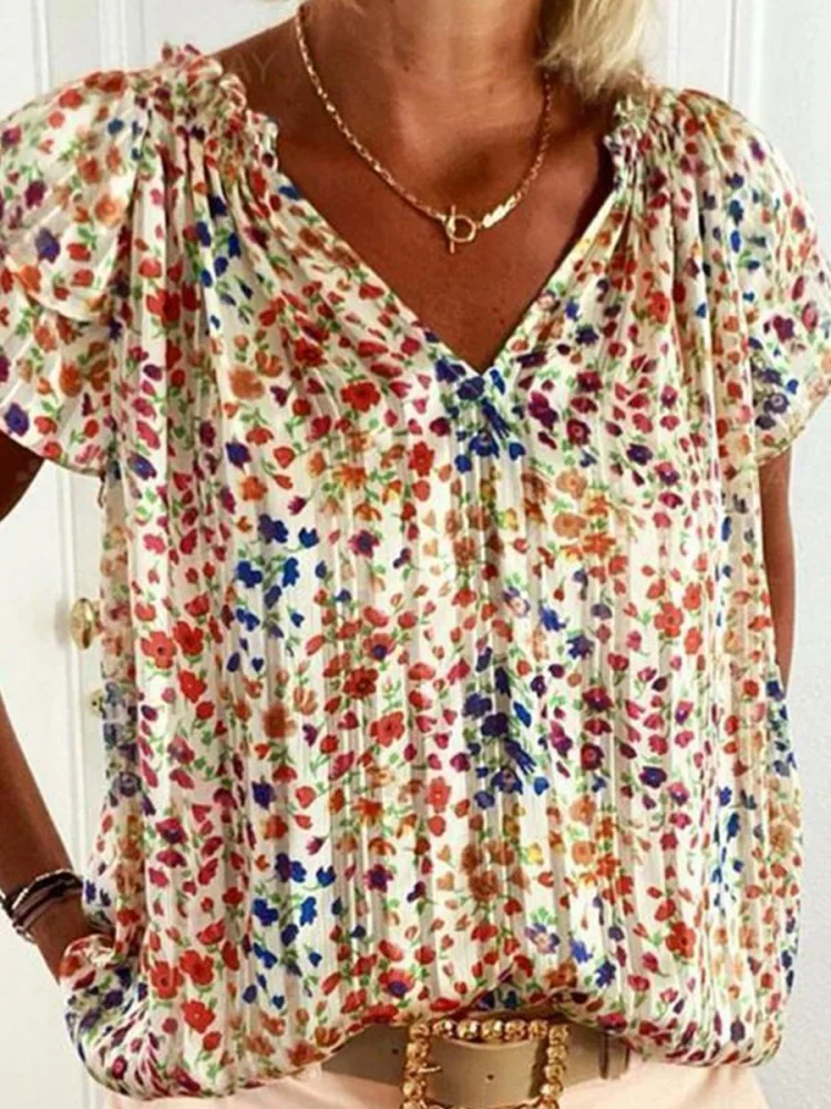 Stylish Floral Print V Neck Shirt P15657
