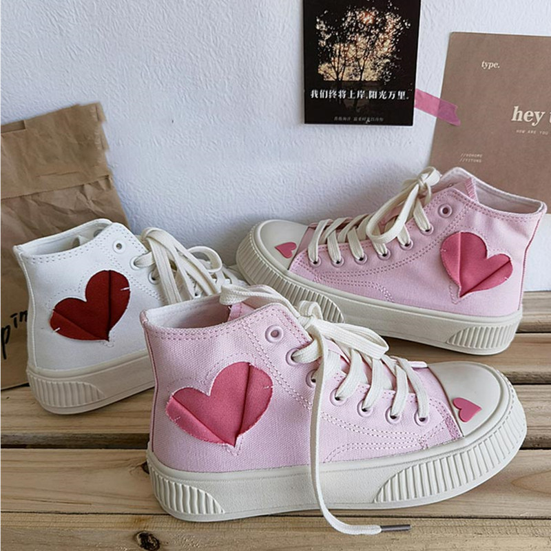 Chic Love Heart High Top Canvas Shoes