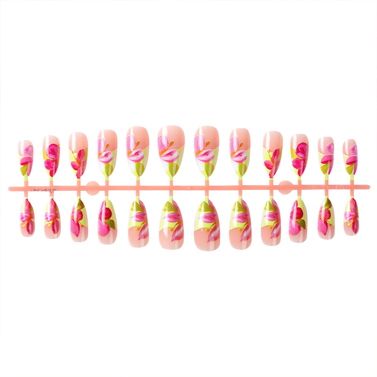 Tropical floral French side hand-made nails