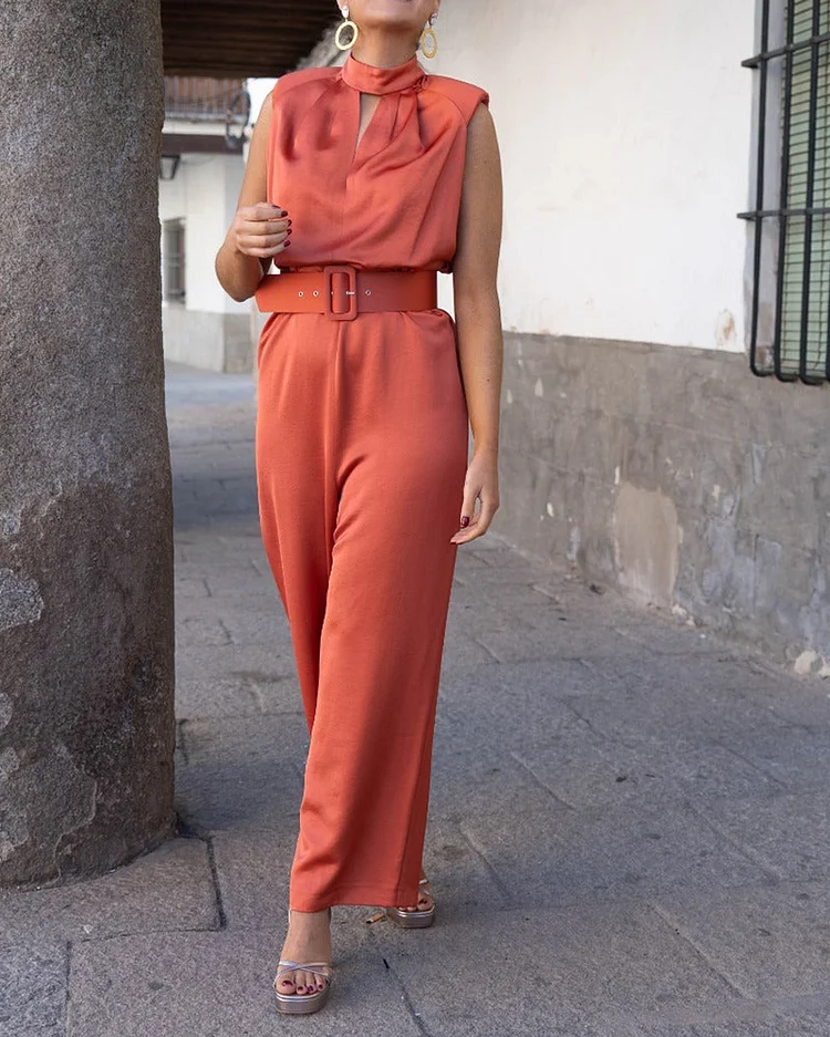 Fashion Temperament Solid Color Jumpsuit