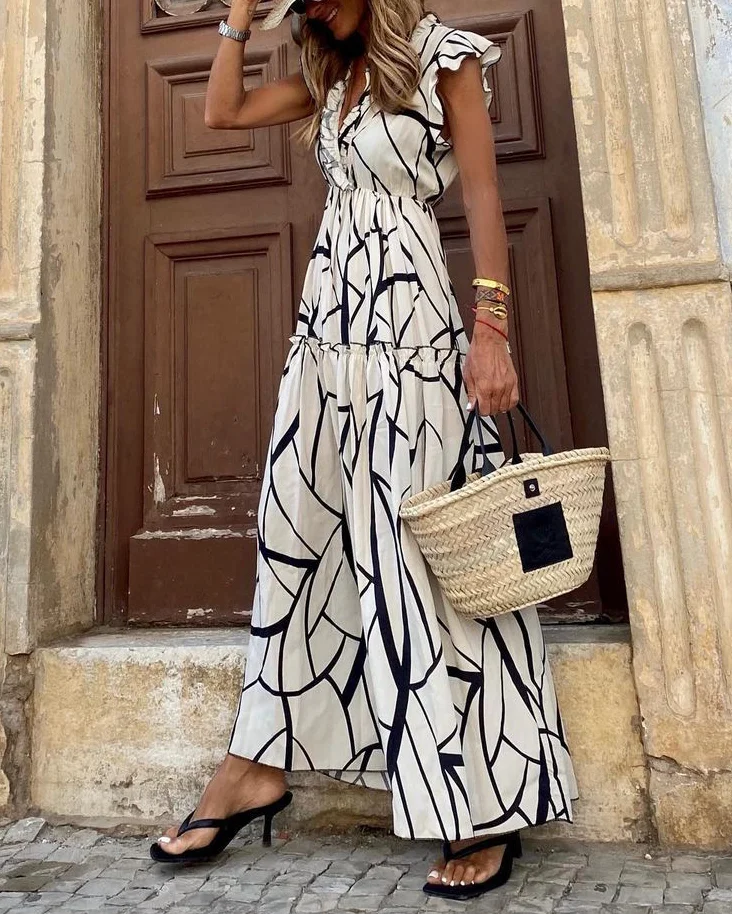 Puff Sleeve Printed Dress