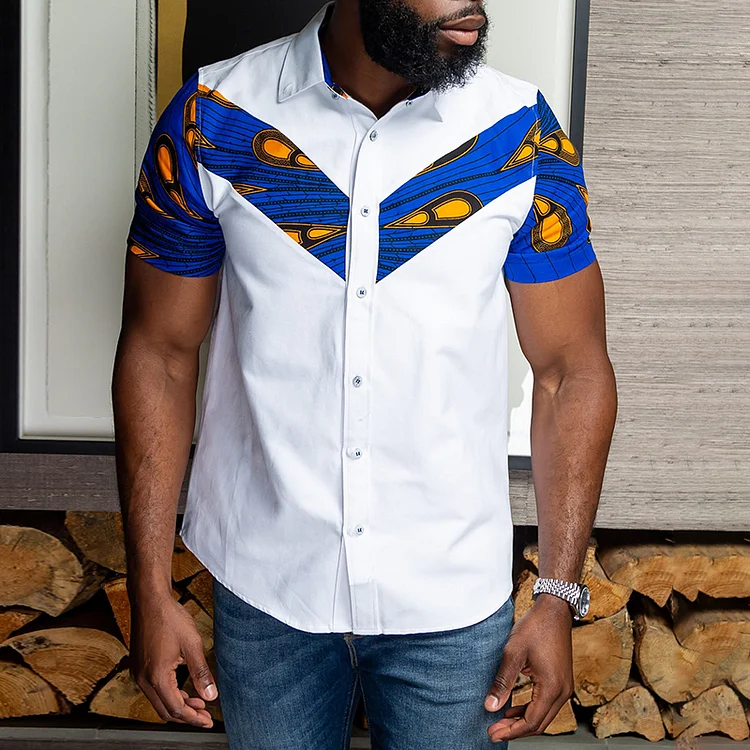 BrosWear Casual African Ethnic Print Short Sleeve Shirt