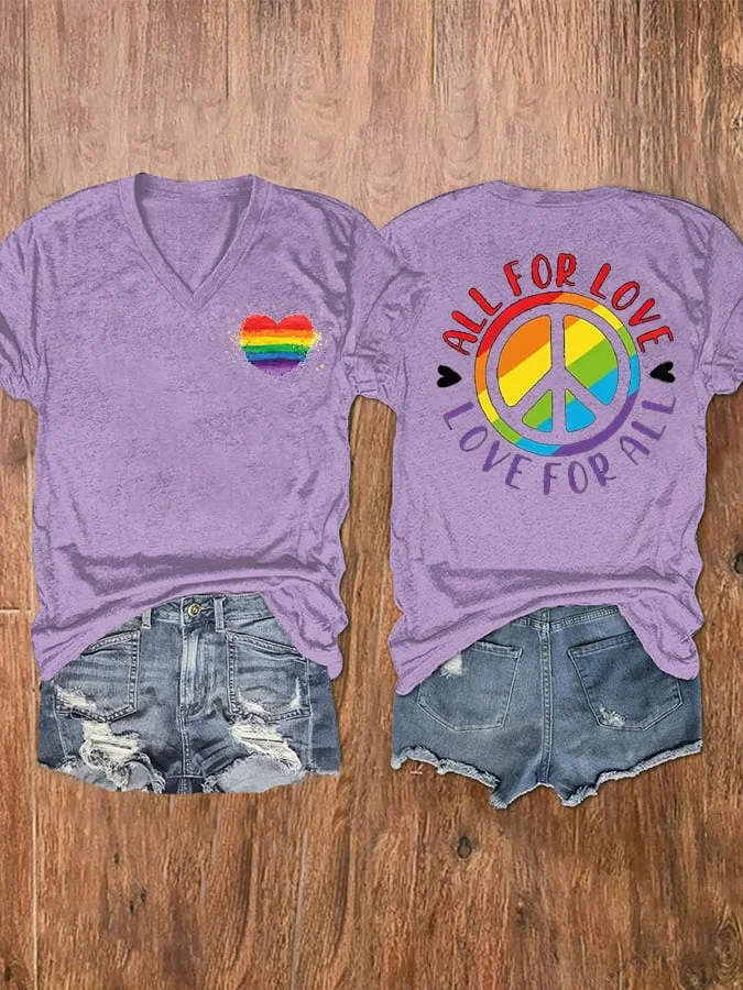 Women's LGBTQ Pride Rainbow Love For All Print V-Neck T-Shirt socialshop