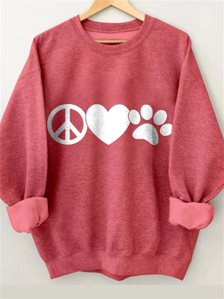 VChics Heart Dog Paw Print Crew Neck Sweatshirt