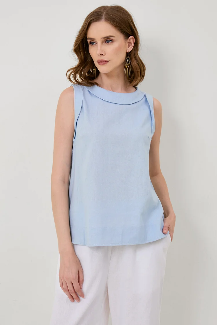 Linen Short-Sleeved Blouse With A Round Neck[ Pre Order ]