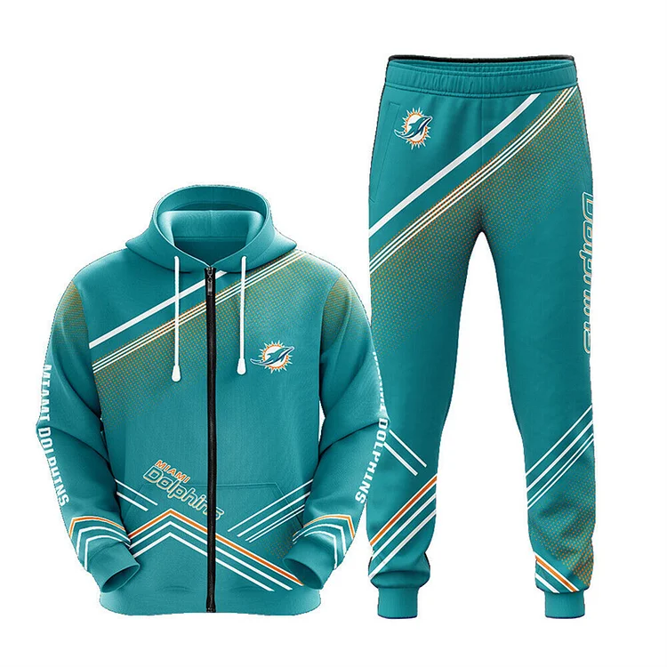 Miami Dolphins3D Printed Zip-Up Hoodie And Sweatpant 2pcs Tracksuits