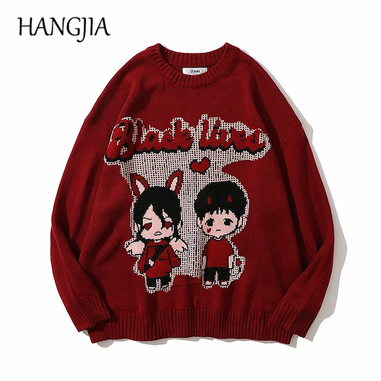 Funny Black Lived Couples Printed Pullover Knitwear